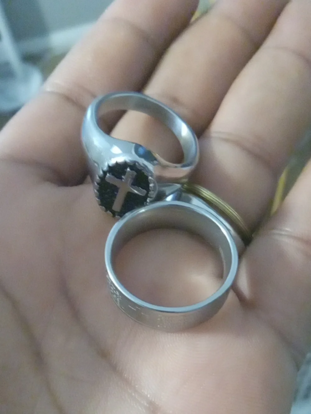 Men's Stainless Steel Cross Signet Ring in Black